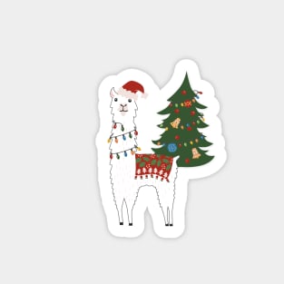 Santa Llama with Christmas Tree Sticker